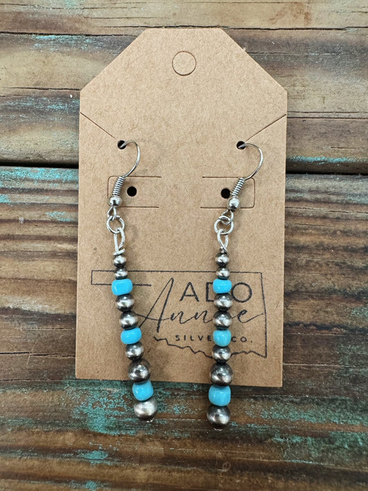 Silver Bead & Turquoise Dangle Earrings