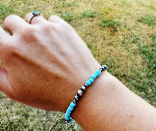 Silver Bead & Turquoise Bracelet